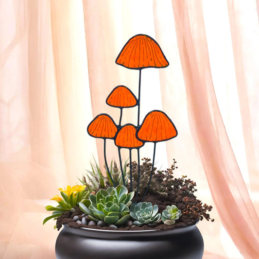 Brown Mushrooms Stained Glass Plant Stake